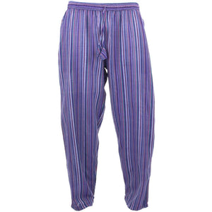 Pantalon classique népalais à rayures en coton léger - violet