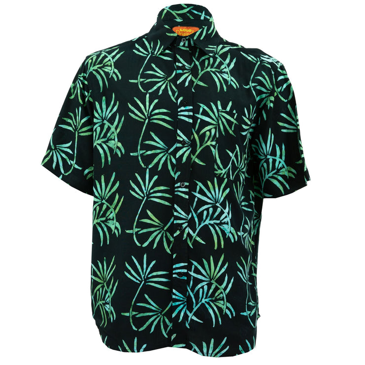 Regular Fit Short Sleeve Shirt - Tropical Leaf - Black