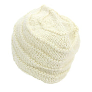 Hand Knitted Wool Beanie Hat - Plain Cream