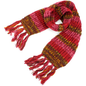 Écharpe longue en grosse maille de laine multi mix - rouge mix