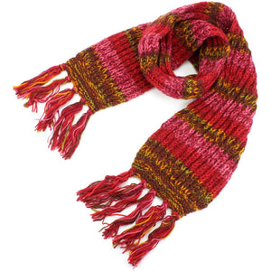 Long Chunky Knit Wool Multi Mix Scarf - Red Mix