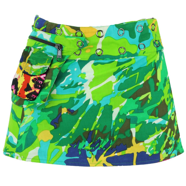 Reversible Popper Wrap Children's Size Mini Skirt - Psychedelic Snakeskin / Camo Leaf