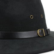 Suede Effect Fedora Hat with Leather Band - Black