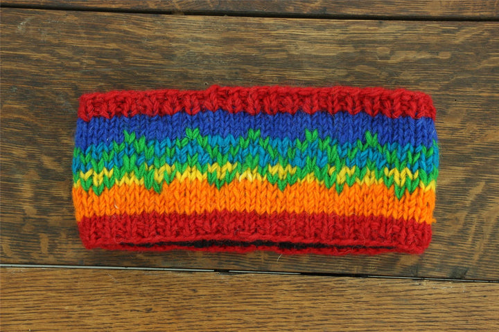 Hand Knitted Wool Headband  - Rainbow Zig Zag