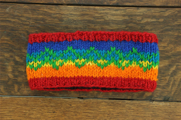 Hand Knitted Wool Headband  - Rainbow Zig Zag