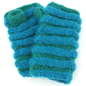 Manchettes en tricot de laine - froncé - bleu vert