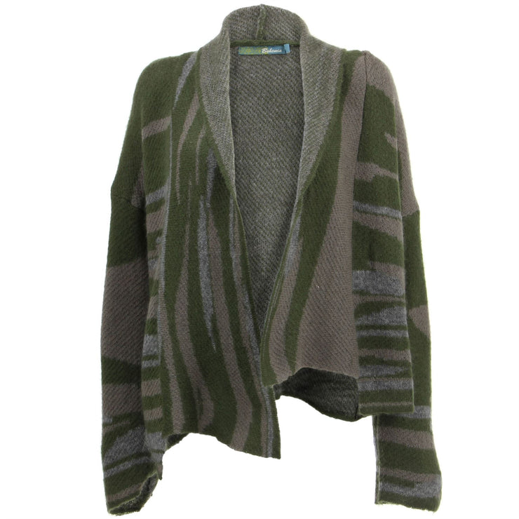 Wool Blend Knit Cardigan with a Shawl Collar - Green Grey