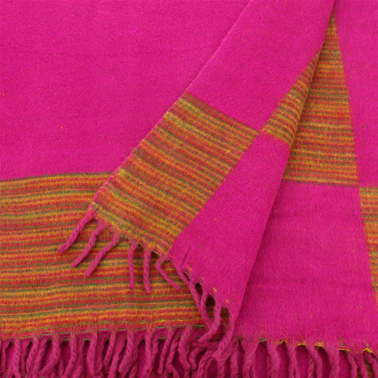 Tibetan Wool Blend Shawl Blanket - Pink with Sunset Reverse