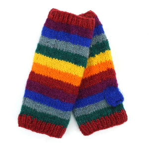 Hand Knitted Wool Arm Warmer - Stripe Rainbow 2