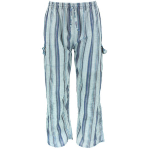 Striped Cotton Cargo Trousers Pants - White & Blue