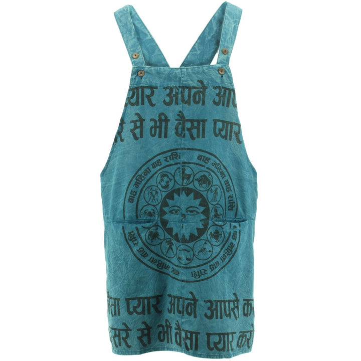 Screen Print Dungaree Dress - Teal