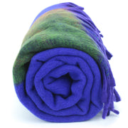 Tibetan Wool Blend Shawl Blanket - Royal Blue with Green & Red Reverse