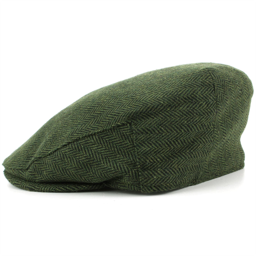 Herringbone Flat Cap with Quilted Lining - Green