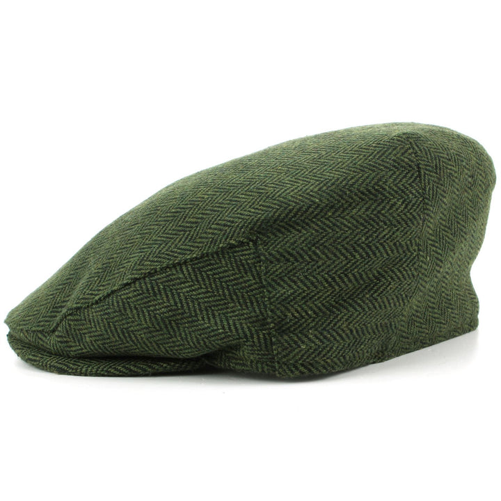 Herringbone Flat Cap with Quilted Lining - Green