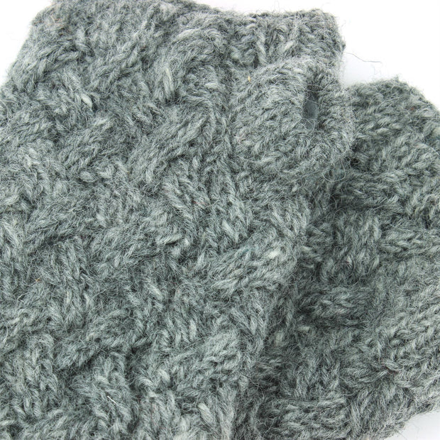 Chunky Wool Knit Arm Warmers - Plain - Grey