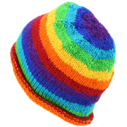 Chunky Wool Knit Beanie Hat with Rolled Brim - Rainbow