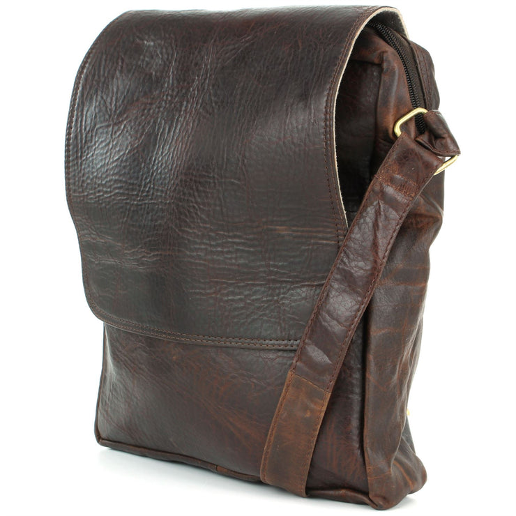 Real Leather Cross Body Messenger Shoulder Bag - Brown