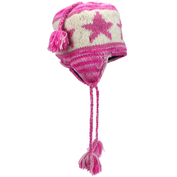 Wool Knit Earflap Tassel Hat - Star Pink SD