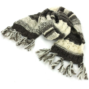 Chunky Wool Knit Scarf - Stripe Natural