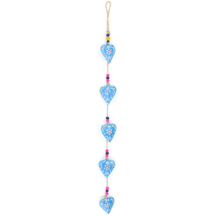 Hanging Mobile Decoration String of Hearts - Blue - Sand String