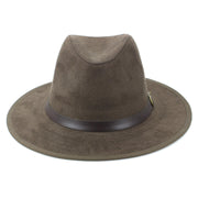 Suede Effect Fedora Hat with Leather Band - Brown