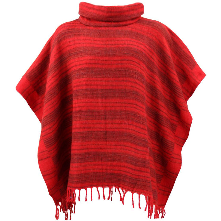 Hooded Square Poncho - Dark Reds
