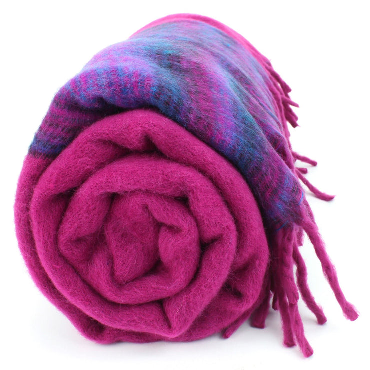 Tibetan Wool Blend Shawl Blanket - Pink with Purple Reverse