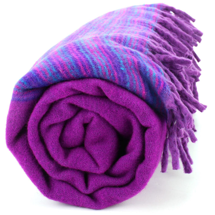 Tibetan Wool Blend Shawl Blanket - Plum with Purple Reverse