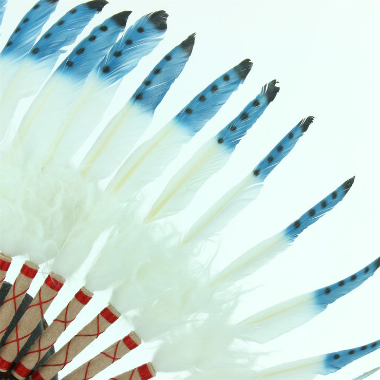 Native Amercian Chief Headdress - Blue with Black Spots (White Fur)