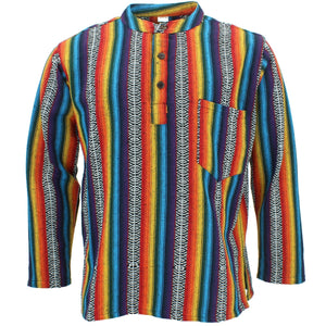 Gewebtes Grandad-Shirt aus Baumwolle – Regenbogen
