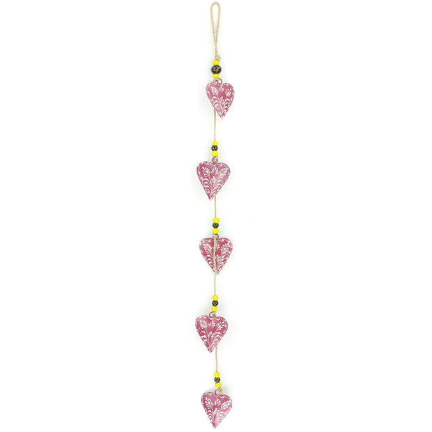 Hanging Mobile Decoration String of Hearts - Pink - Sand String