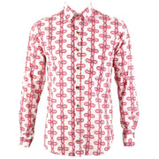 Regular Fit Long Sleeve Shirt - Pink Floral on White