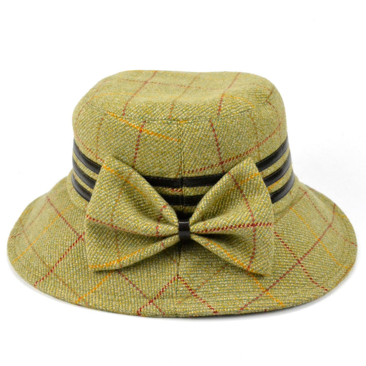 Ladies Tweed Cloche Hat - Light green (Tweed Bow)