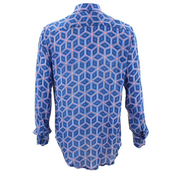 Tailored Fit Long Sleeve Shirt - Blue Abstract Diamonds