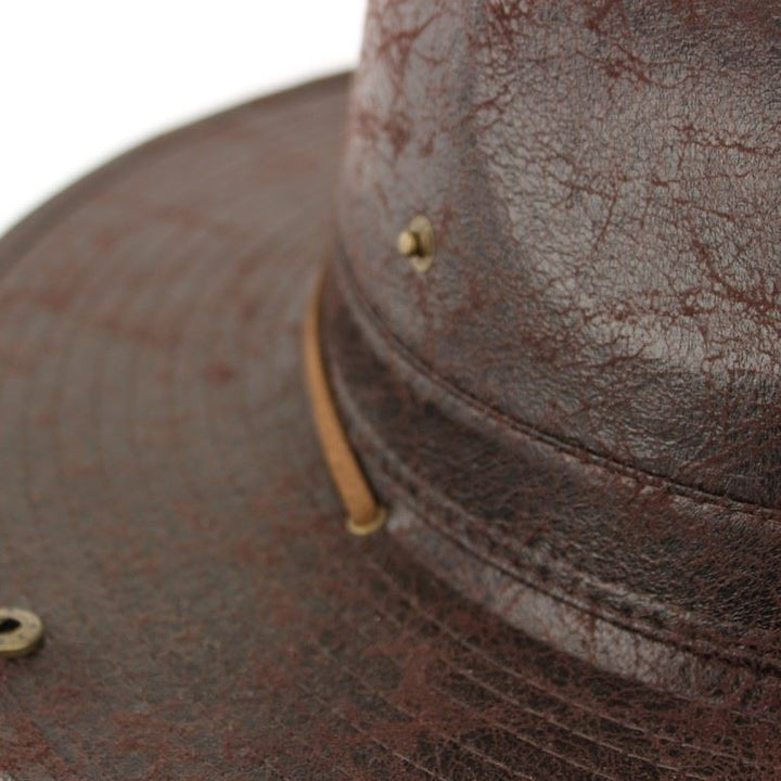 Leather effect fedora with neck cord - Brown