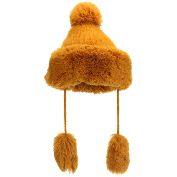 Macahel Soft Fur Bobble Hat with Tassels - Mustard