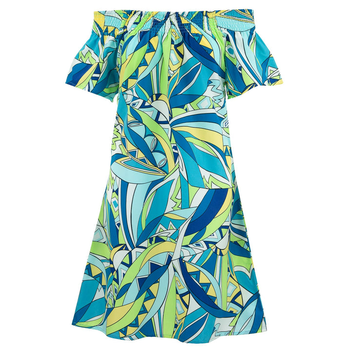 Shirred Comfy Dress - Sixties Dilemma Blue