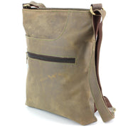 Real Leather Shoulder Bag with Front Zip and Pouch Pocket - Light Brown
