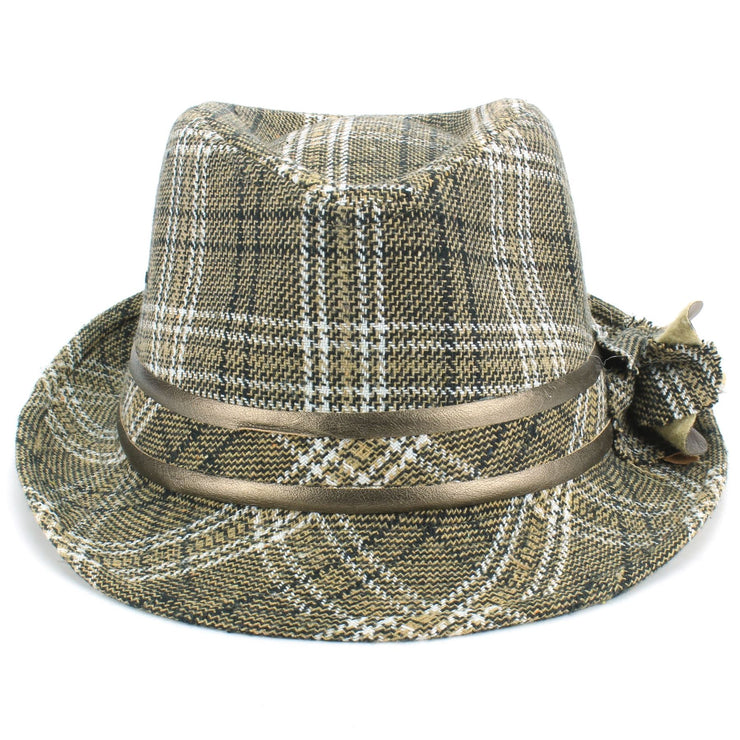 Wool Tweed Trilby Hat with Flower - Beige
