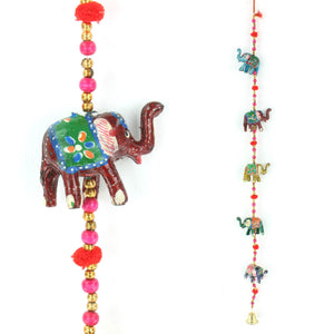 Handgefertigte Rajasthani-Schnüre zum Aufhängen – Elefanten aus Keramik