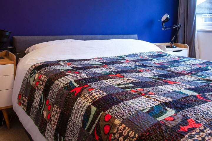 Handmade Patchwork Batik Printed Throw - Black Mix