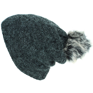 Bonnet tricoté à pompon ample avec doublure en polaire super douce - Noir