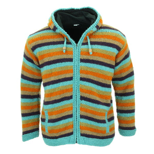 Cardigan veste à capuche en laine tricotée à la main - rayure rétro a