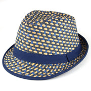 Woven Straw Paper Trilby Hat - Blue