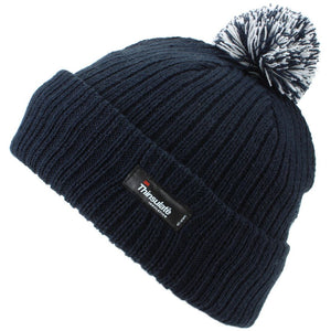 Børnebeaniehue med opskruning og 2-tonet Bobble - Navy