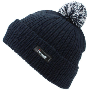 Childrens Beanie Hat with Turn-up and 2-Tone Bobble - Navy