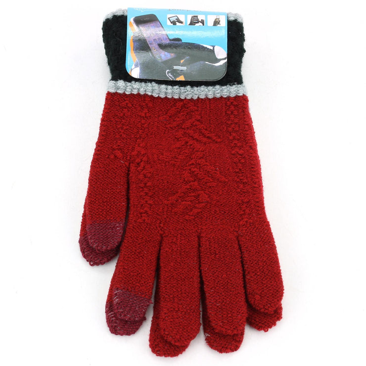 Two-Tone Touch Screen Gloves - Maroon Black