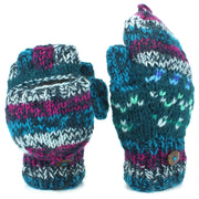 Chunky Wool Knit Fingerless Shooter Gloves - Abstract - 17 Blue