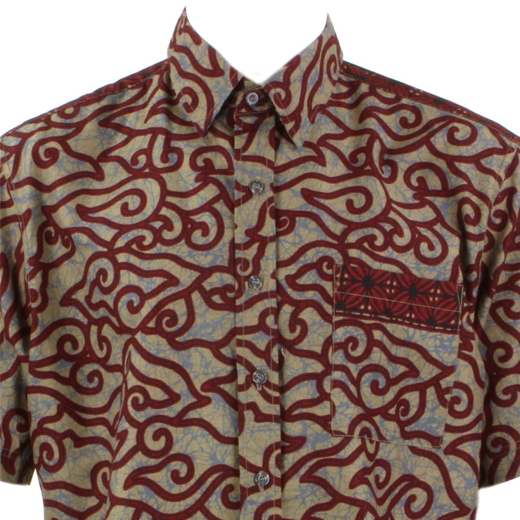 Regular Fit Short Sleeve Shirt - Brown & Red Abstract