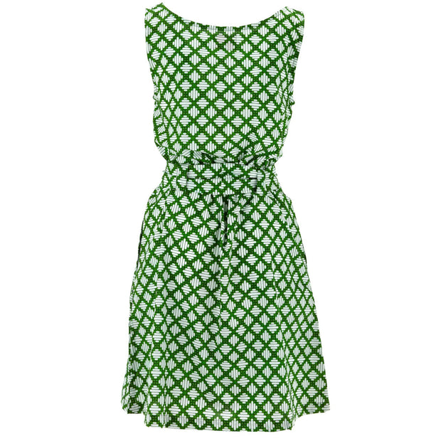 Belted Dress - Verde Trellis